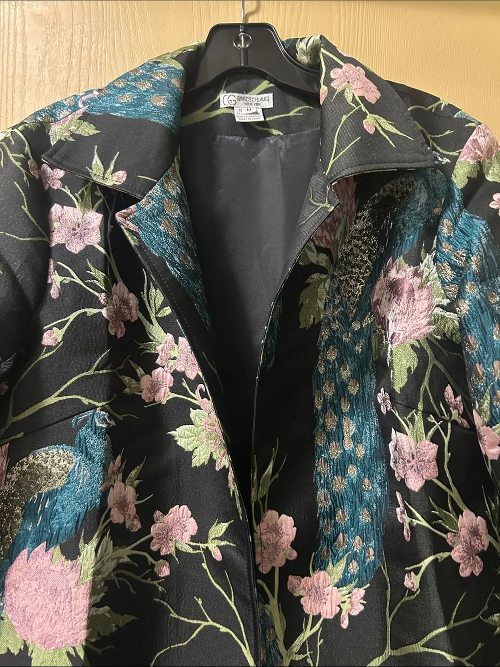 Grace Chaus New York Peacock Floral Tapestry Jacket Blazer Coat MED